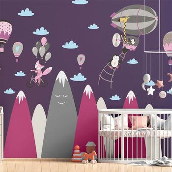 Vinilo Niño Escandinavo De Montaña Animales Feliz - Adhesivo De Pared - Revestimiento Sticker Mural Decorativo - 70x105cm