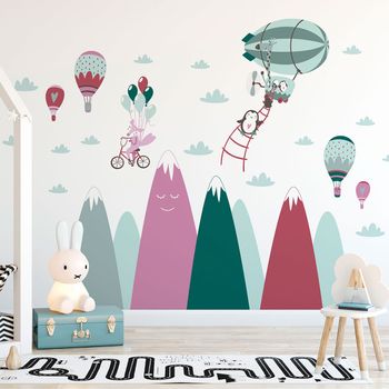 Vinilo Montañas Escandinavas Animales De Sueño - Adhesivo De Pared - Revestimiento Sticker Mural Decorativo - 70x105cm