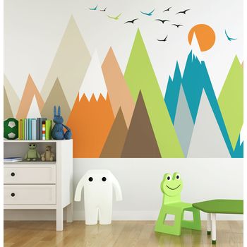 Vinilo Niño Escandinavo De Montaña Shizuka - Adhesivo De Pared - Revestimiento Sticker Mural Decorativo - 100x150cm