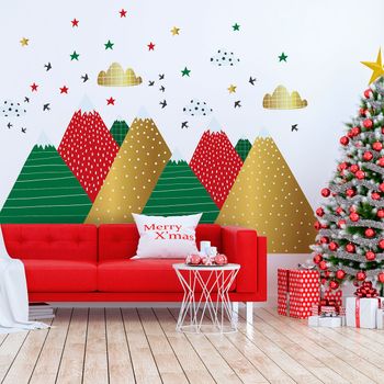 Pegatinas De Montañas Navideñas Escandinavas - Adhesivo De Pared - Revestimiento Sticker Mural Decorativo - 70x105cm