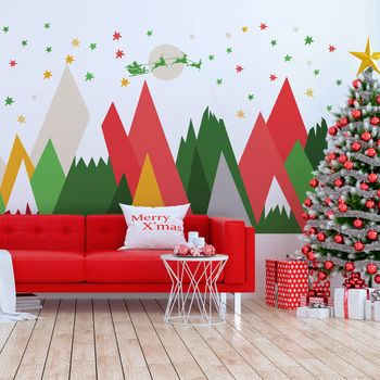 Vinilo Fiesta De Navidad Montañas Escandinavas - Adhesivo De Pared - Revestimiento Sticker Mural Decorativo - 50x75cm
