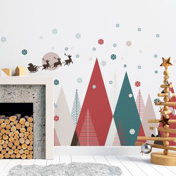 Vinilos Montañas Escandinavas Navidad Nevado - Adhesivo De Pared - Revestimiento Sticker Mural Decorativo - 90x135cm