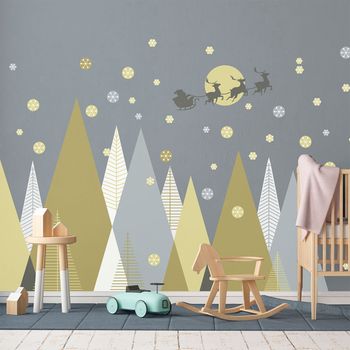 Navideñas Mágicas Montañas Escandinavas - Adhesivo De Pared - Revestimiento Sticker Mural Decorativo - 50x75cm