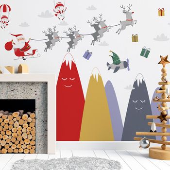 Pegatinas De Papá Noel En Las Montañas Escandinavas - Adhesivo De Pared - Revestimiento Sticker Mural Decorativo - 90x135cm