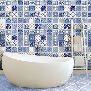 9 Vinilo Baldosas Azulejos Bartolomeo - Adhesivo De Pared - Revestimiento Sticker Mural Decorativo - 45x45cm-9stickers15x15cm