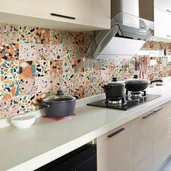 30 Vinilo Baldosas Terrazzo Zoraida - Adhesivo De Pared - Revestimiento Sticker Mural Decorativo - 100x120cm-30stickers20x20cm