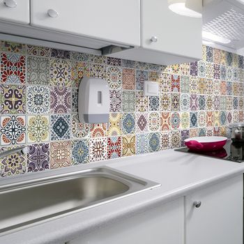 60 Vinilos Baldosas De Cemento Azulejos Yannel - Adhesivo Pared - Sticker Revestimiento - 60x100cm-60stickers10x10cm