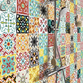 30 Vinilo Baldosas Azulejos Geralfia - Adhesivo De Pared - Revestimiento Sticker Mural Decorativo - 75x90cm-30stickers15x15cm