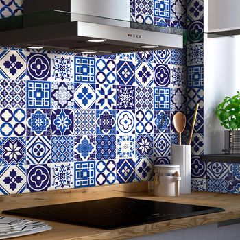 24 Vinilos Baldosas De Cemento Azulejos Grenina - Adhesivo Pared - Sticker Revestimiento - 60x90cm-24stickers15x15cm