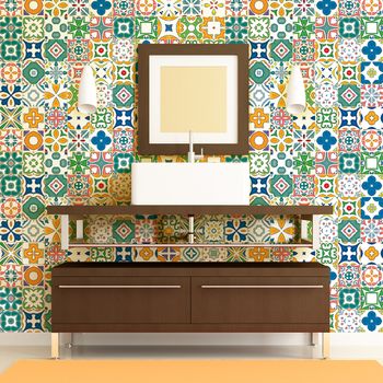 60 Vinilos Baldosas De Cemento Azulejos Lotina - Adhesivo Pared - Sticker Revestimiento - 120x200cm-60stickers20x20cm