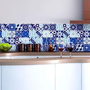 16 Vinilo Baldosas Azulejos Tono De Azul - Adhesivo De Pared - Revestimiento Sticker Mural Decorativo - 40x40cm-16stickers10x10cm