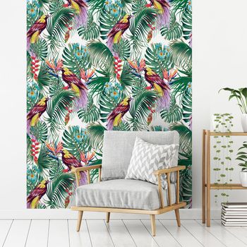 Vinilo Tapiz Tropical Villa Serrana - Adhesivo De Pared - Revestimiento Sticker Mural Decorativo - 40x40cm