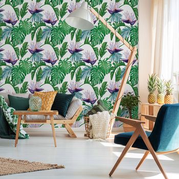 Vinilo Papel Tapiz Tropical Belo Horizonte - Adhesivo De Pared - Revestimiento Sticker Mural Decorativo - 40x40cm