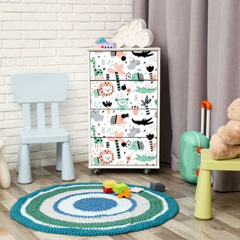 Vinilo Infantil Animales Y Palmeras - Adhesivo De Pared - Revestimiento Sticker Mural Decorativo - 40x60cm