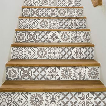 Vinilo Escalera Azulejos Cyndia X 2 - Adhesivo Pared - Sticker Revestimiento - 25cmx87,5cm-2bandesde12.5cmx87.5cm