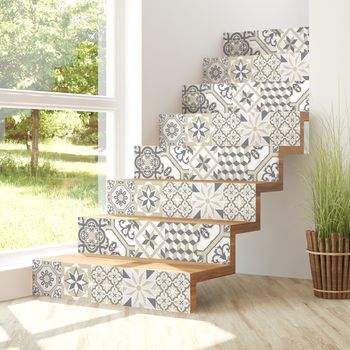 Vinilo Escalera Azulejos Marialla X 2 - Adhesivo Pared - Sticker Revestimiento - 26cmx90cm-2bandesde12.5cmx90cm