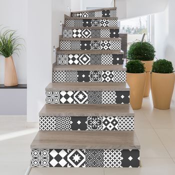 Vinilo Escalera Azulejos Mila X 2 - Adhesivo Pared - Sticker Revestimiento - 25cmx87,5cm-2bandesde12.5cmx87.5cm