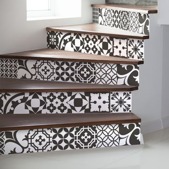 Vinilo Escalera Azulejos Jonas X 2 - Adhesivo De Pared - Revestimiento Sticker Mural Decorativo - 34cmx119cm-2bandesde17cmx119cm