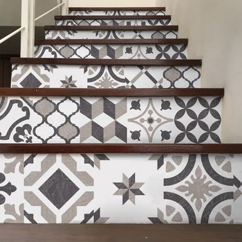 Vinilo Escalera Azulejos Hilono X 2 - Adhesivo Pared - Sticker Revestimiento - 25cmx87,5cm-2bandesde12.5cmx87.5cm