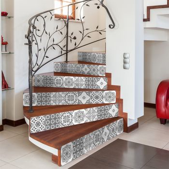 Vinilo Escalera Marrakech Tonos De Gris X 2 - Adhesivo Pared - Sticker Revestimiento - 25cmx87,5cm-2bandesde12.5cmx87.5cm