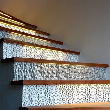 Vinilo Escalera Azulejos Escandinavo Geométrico X 2 - Adhesivo Pared - Sticker Revestimiento - 42cmx147cm-2bandesde21cmx147cm