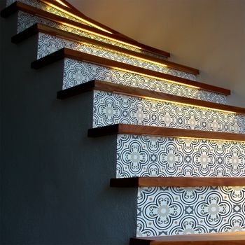 Vinilo Escalera Baldosas De Cemento Amerigo X 2 - Adhesivo Pared - Sticker Revestimiento - 42cmx147cm-2bandesde21cmx147cm