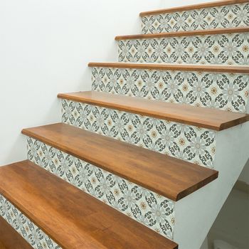 Vinilo Escalera Azulejos Amorie X 2 - Adhesivo De Pared - Revestimiento Sticker Mural Decorativo - 2tirasde14cmx98cm