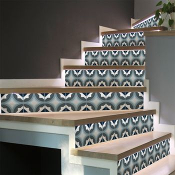 Vinilo Escalera Azulejos Laurina X 2 - Adhesivo De Pared - Revestimiento Sticker Mural Decorativo - 2tirasde14cmx98cm