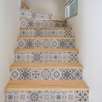 Vinilo Escalera Azulejos Lora X 2 - Adhesivo De Pared - Revestimiento Sticker Mural Decorativo - 2tirasde14cmx98cm