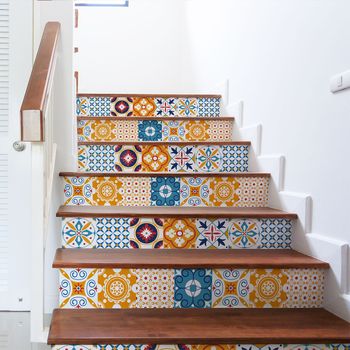 Vinilo Escalera Azulejos Sabrina X 2 - Adhesivo De Pared - Revestimiento Sticker Mural Decorativo - 2tirasde14cmx98cm