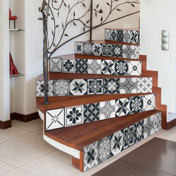 Vinilo Escalera Azulejos Lisa X 2 - Adhesivo De Pared - Revestimiento Sticker Mural Decorativo - 2tirasde14cmx98cm