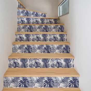 Vinilo Escalera Tropical Puerto Varas X 2 - Adhesivo De Pared - Revestimiento Sticker Mural Decorativo - 2tirasde14cmx98cm