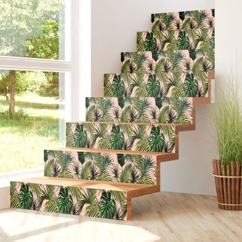 Vinilo Escalera Tropical Curitiba X 2 - Adhesivo De Pared - Revestimiento Sticker Mural Decorativo - 2tirasde14cmx98cm