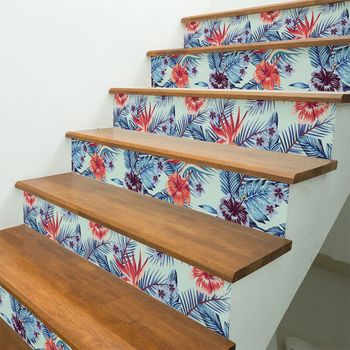 Vinilo Escalera Tropical Natal X 2 - Adhesivo De Pared - Revestimiento Sticker Mural Decorativo - 2tirasde14cmx98cm