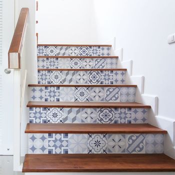 Vinilo Escalera Azulejos Valerinio X 2 - Adhesivo De Pared - Revestimiento Sticker Mural Decorativo - 2tirasde14cmx98cm