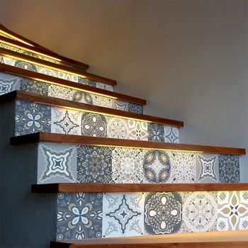 Vinilo Escalera Azulejos Fernando X 2 - Adhesivo Pared - Sticker Revestimiento - 25cmx87,5cm-2bandesde12.5cmx87.5cm