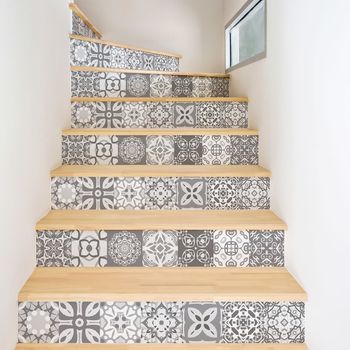 Vinilo Escalera Baldosas De Cemento Adalia X 2 - Adhesivo Pared - Sticker Revestimiento - 27cmx94.5cm-2bandesde13.5cmx94.5cm