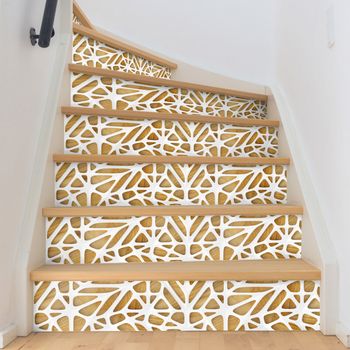 Vinilos Escaleras Escandinavas Madera Blanca De Diseño - Adhesivo Pared - Sticker Revestimiento - 27cmx94.5cm-2bandesde13.5cmx94.5cm