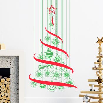 Vinilo Navidad Arbol De Navidad En El Aire - Adhesivo De Pared - Revestimiento Sticker Mural Decorativo - 75x40cm