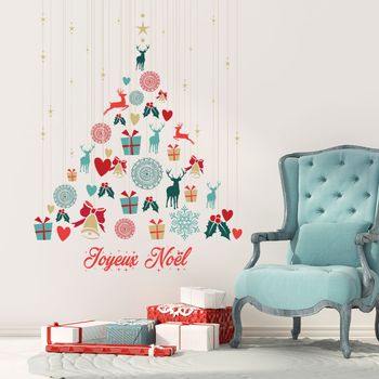 Vinilo Navidad Colgando Abeto Joyeux Noël - Adhesivo De Pared - Revestimiento Sticker Mural Decorativo - 105x80cm