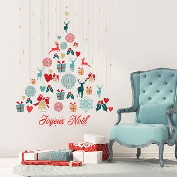 Vinilo Navidad Colgando Abeto Joyeux Noël - Adhesivo De Pared - Revestimiento Sticker Mural Decorativo - 25x20cm