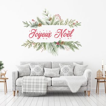 Vinilo Navidad Joyeux Noël Ramas De Abeto - Adhesivo De Pared - Revestimiento Sticker Mural Decorativo - 70x85cm