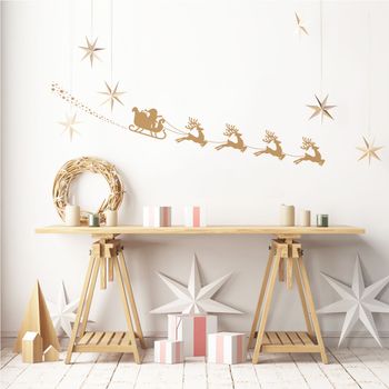 Vinilo Navidad Trineo De Santa Claus Y Reno - Adhesivo De Pared - Revestimiento Sticker Mural Decorativo - 50x105cm