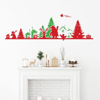 Vinilo Navidad Friso De Navidad Rojo Y Verde - Adhesivo De Pared - Revestimiento Sticker Mural Decorativo - 40x130cm