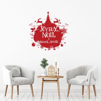 Vinilo Navidad Bola De Navidad Joyeux Noël Et Bonne Année - Adhesivo De Pared - Revestimiento Sticker Mural Decorativo - 40x40cm