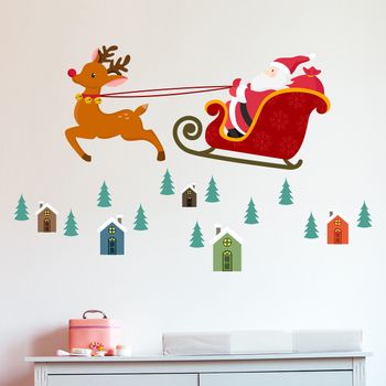 Vinilo Navidad Padre Navidad En Vuelo - Adhesivo De Pared - Revestimiento Sticker Mural Decorativo - 120x195cm