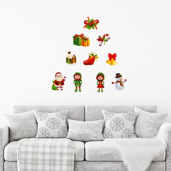 Vinilo Navidad Papá Noel Y Sus Duendes - Adhesivo De Pared - Revestimiento Sticker Mural Decorativo - 70x155cm