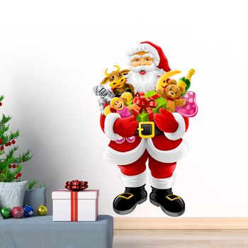 Vinilo Navidad Santa Claus Brings Gifts - Adhesivo De Pared - Revestimiento Sticker Mural Decorativo - 190x115cm