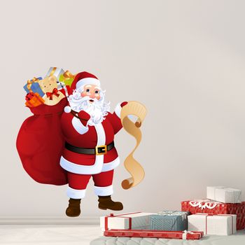 Vinilo Navidad Santa Claus Y Su Lista De Regalos - Adhesivo De Pared - Revestimiento Sticker Mural Decorativo - 130x110cm