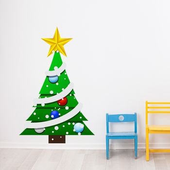 Vinilo Navidad El Abeto Y Su Guirnalda - Adhesivo De Pared - Revestimiento Sticker Mural Decorativo - 130x95cm